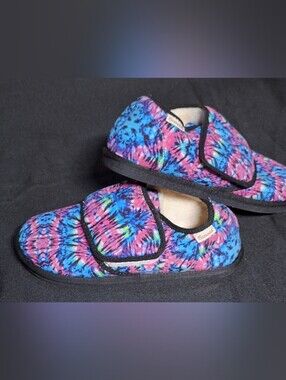 Besroad Tie-Dye Velcro Slide Slippers in Blue, Pink & Black